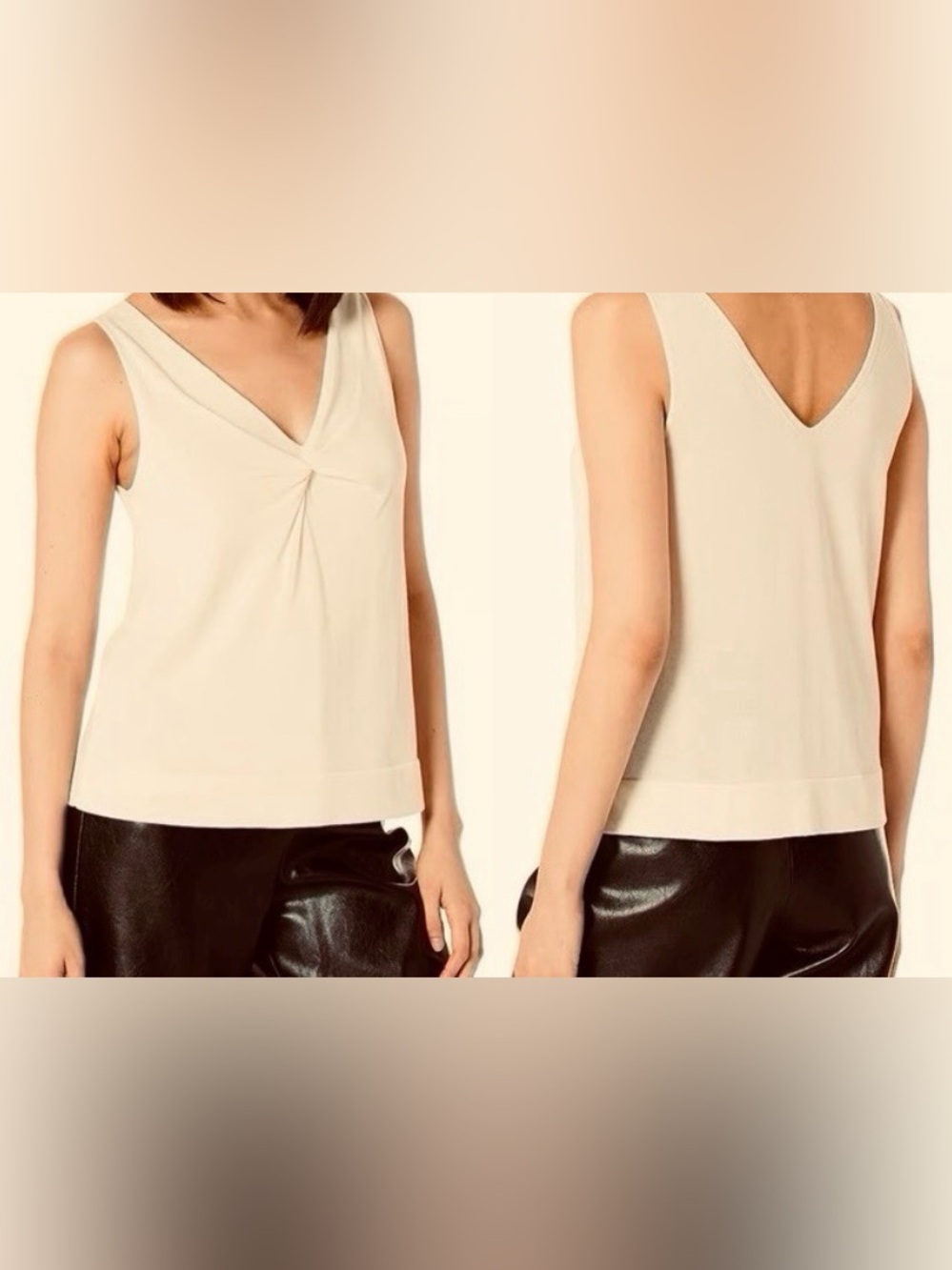 NWT Theory Women’s Beige Twist Tank Top ~ V Neck Cotton Relaxed ~ Minimalist ~ L